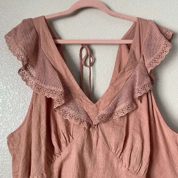 Old Navy Top Womens 4X Peach Ruffle‎ Crochet Peplum Smocked Babydoll Blouse NWT - Picture 5 of 11